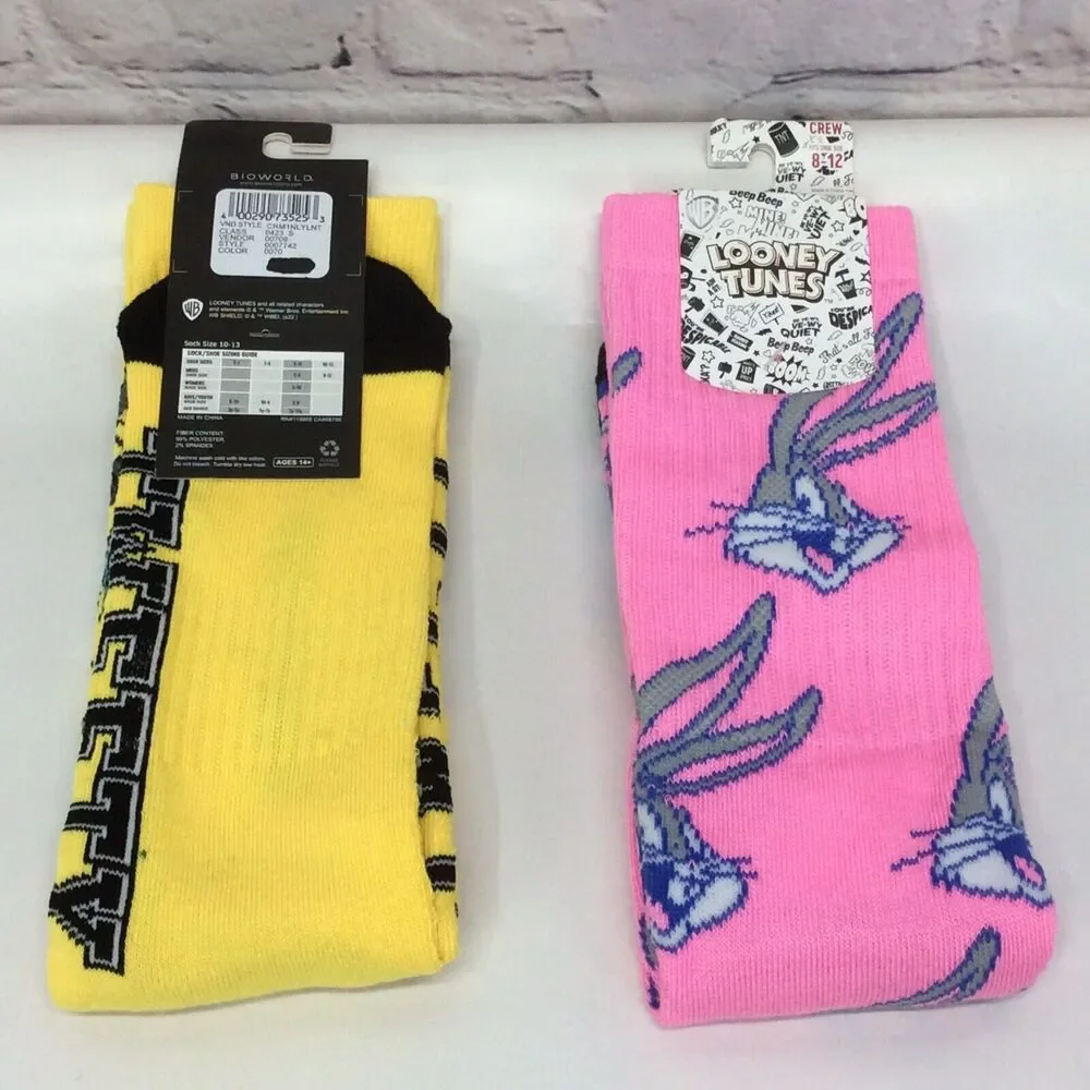 Looney Tunes BioWorld Crew Socks Men's Sz 10-13 Tweety Bird Bugs Bunny Colorful
